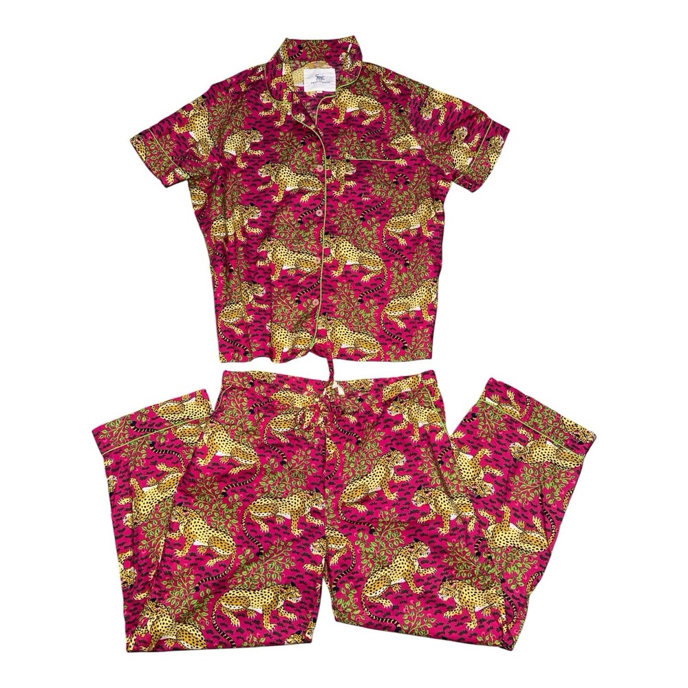 Print Fresh Organic Cotton Pajamas Bagheera Top Bottoms Pink Leopard Large